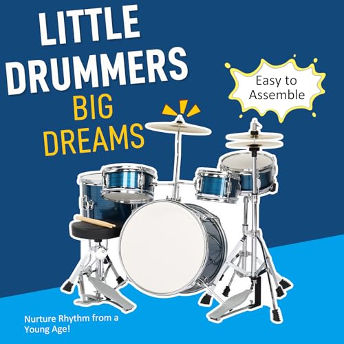 5-Piece Junior Drums Set with Throne Stool, Pedal & Drumsticks (Black) D817
