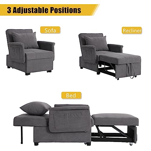 Black PU Leather Convertible Chair Sleeper Bed with Lumbar Pillow Q15183