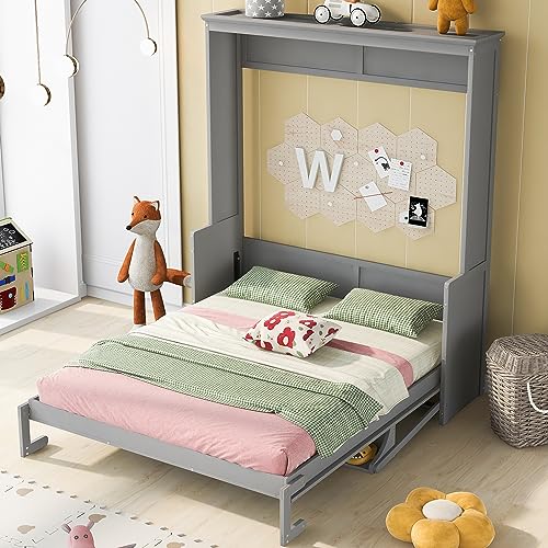 Queen Size Murphy Bed with Rotatable Desk and Storage Shelves R675223