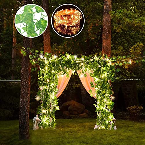 Fake Vines Artificial Ivy Garland with 100 LED String Light Hanging Plants Faux Greenery Leaves 6Pack with 100LED E537