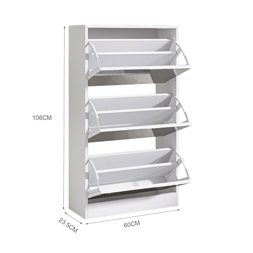 White Shoe Cabinet with 3 Flip Drawers & 2 Sliding Drawers U83976