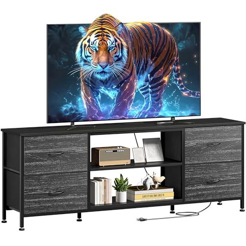 Black Wood Veins TV Stand with 4 Fabric Drawers L6681