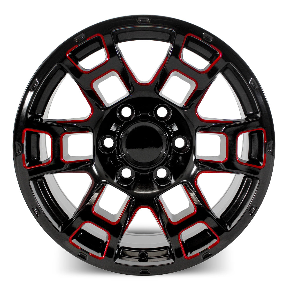 Set of 20x9 Gloss Black Red Milled Flow Forged Wheels T357173