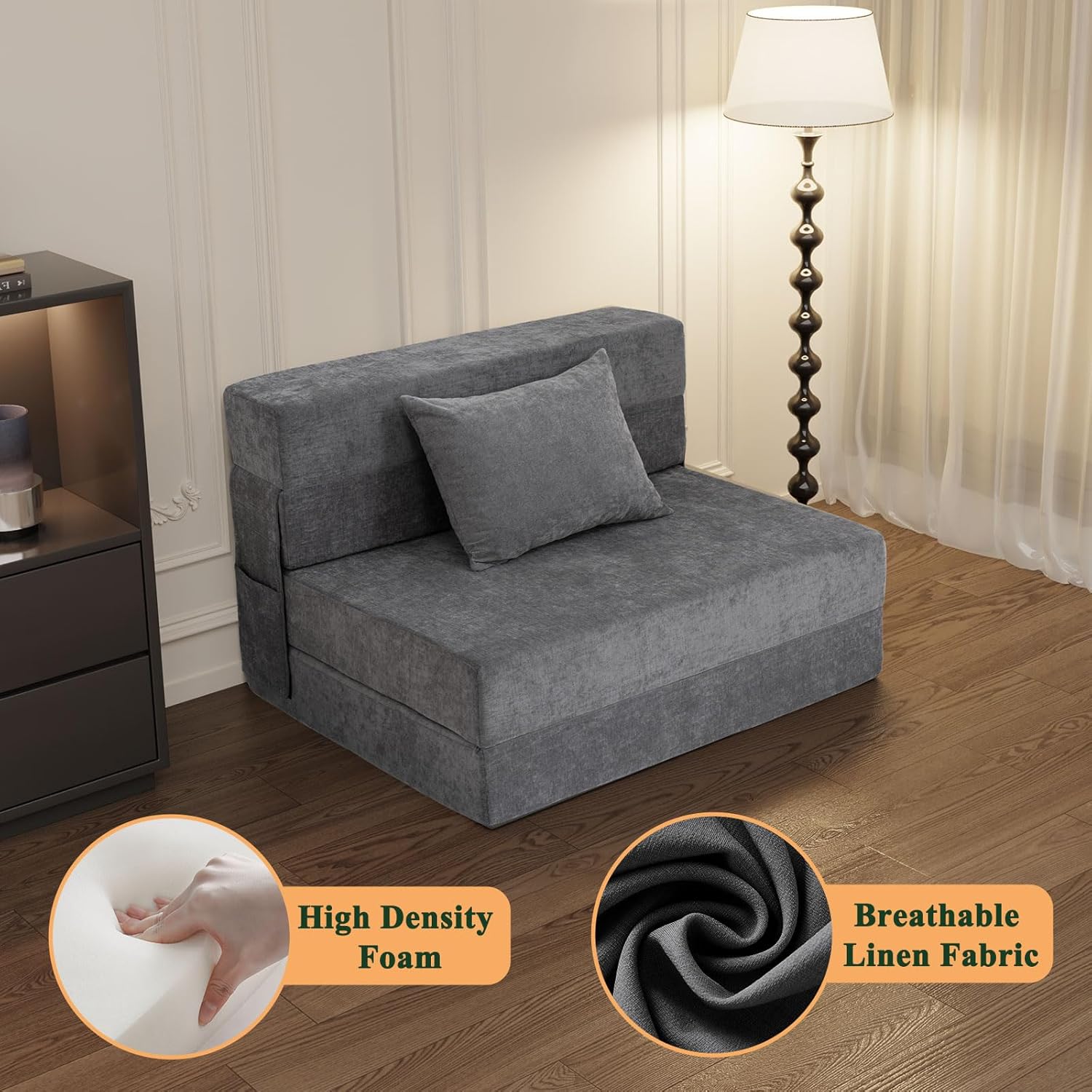 Gray Folding Sofa Bed with Pillow G156408