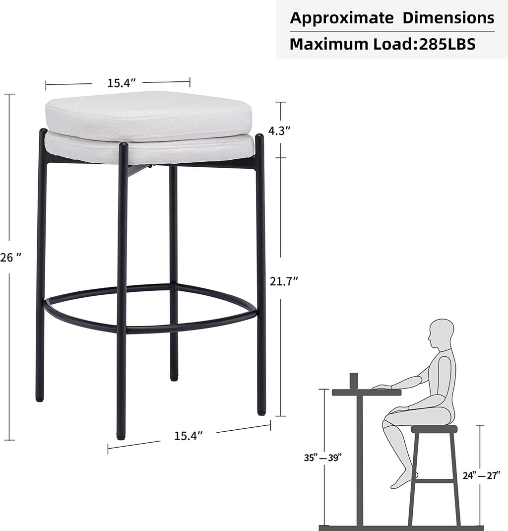 Cream White Boucle Fabric Bar Stools Set of 2 I48305