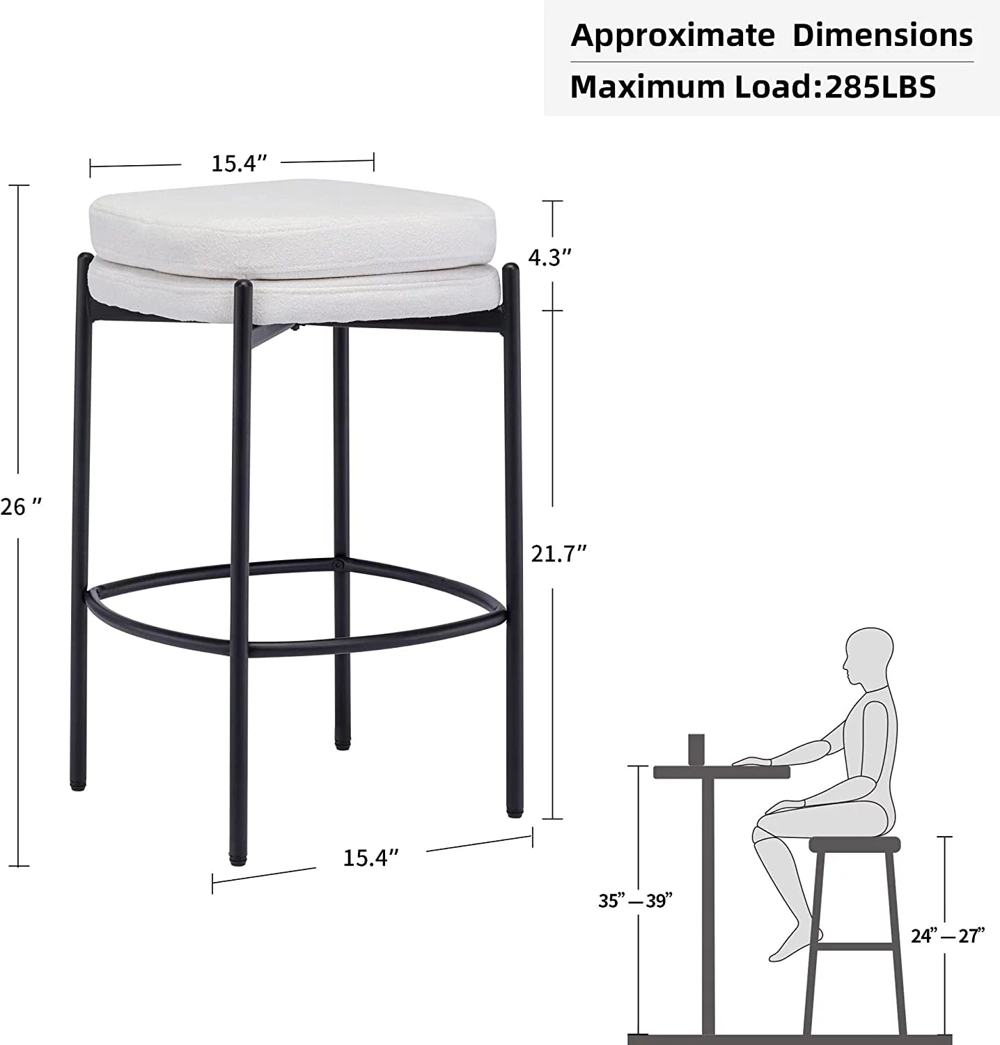 Cream White Boucle Fabric Bar Stools Set of 2 I48305