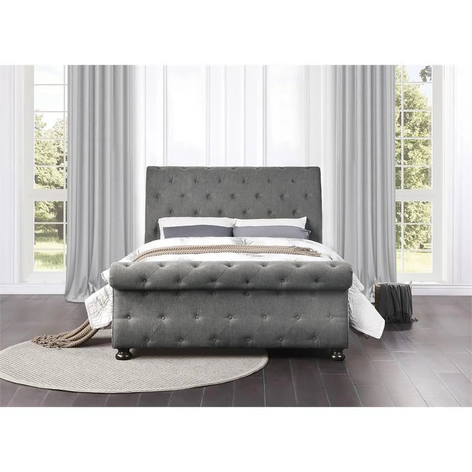 Dark Gray Queen Wood Sleigh Bed F650