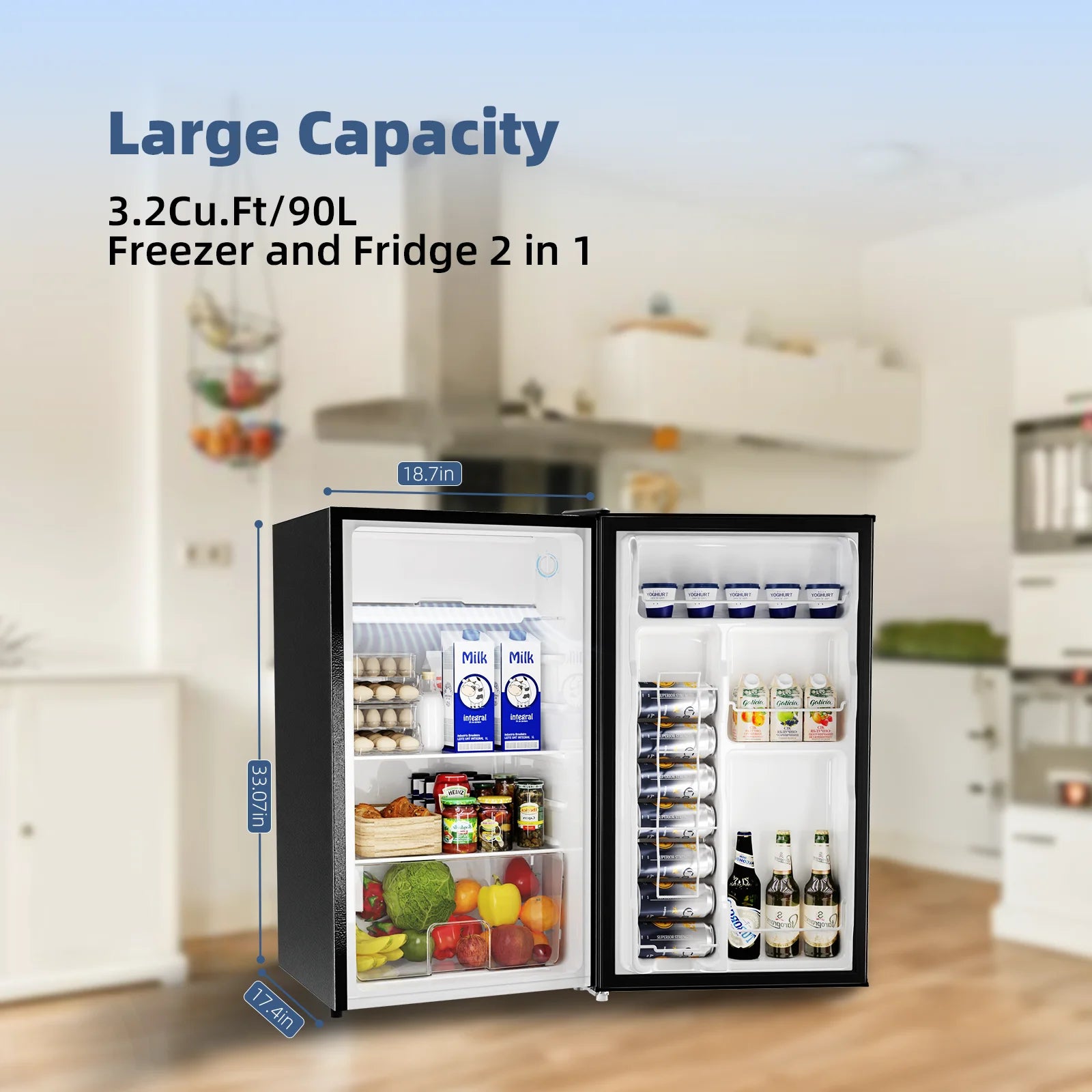 Black 3.2 Cu.Ft Mini Fridge with Reversible Door Q39407