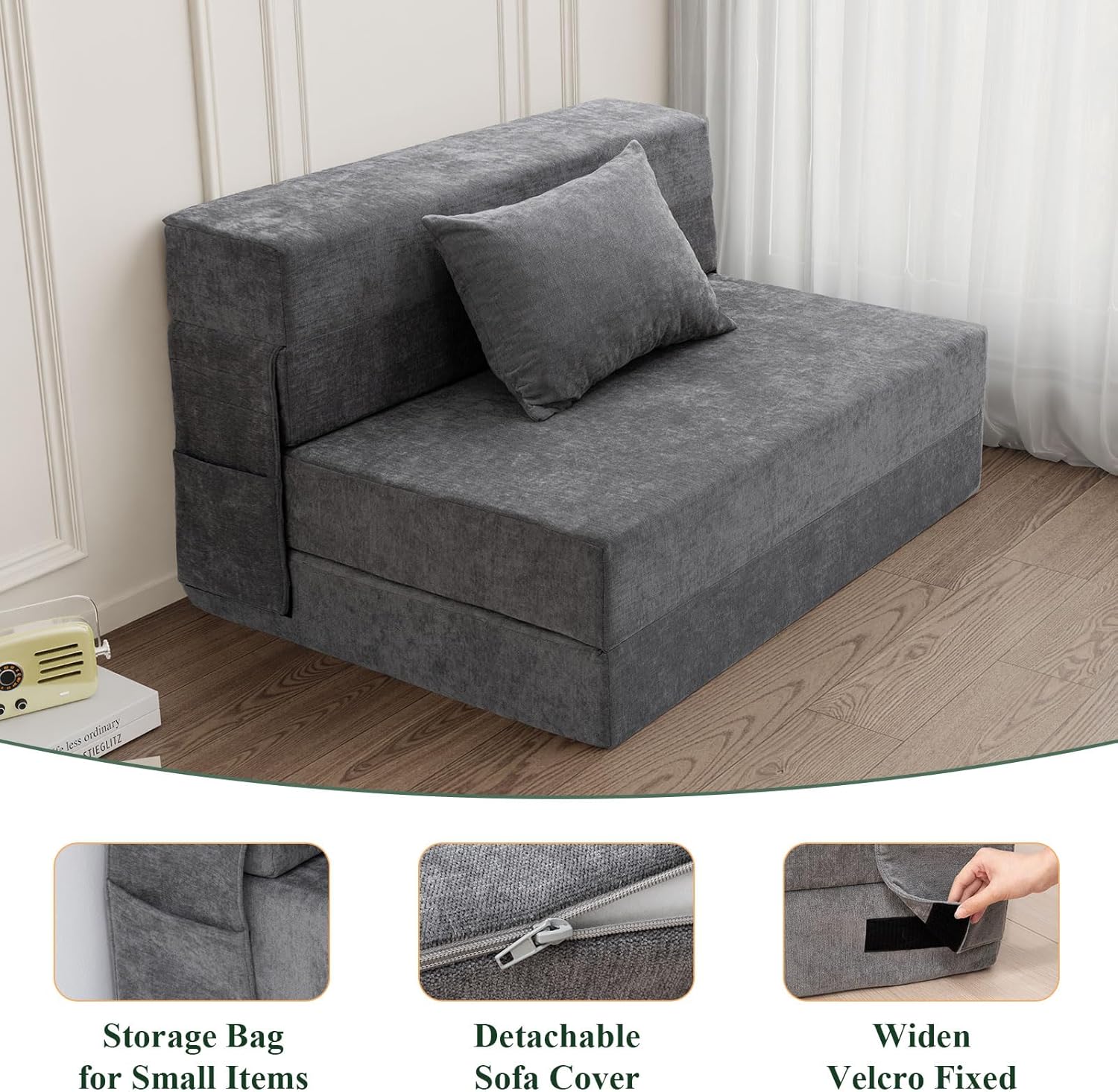 Gray Folding Sofa Bed with Pillow G156408
