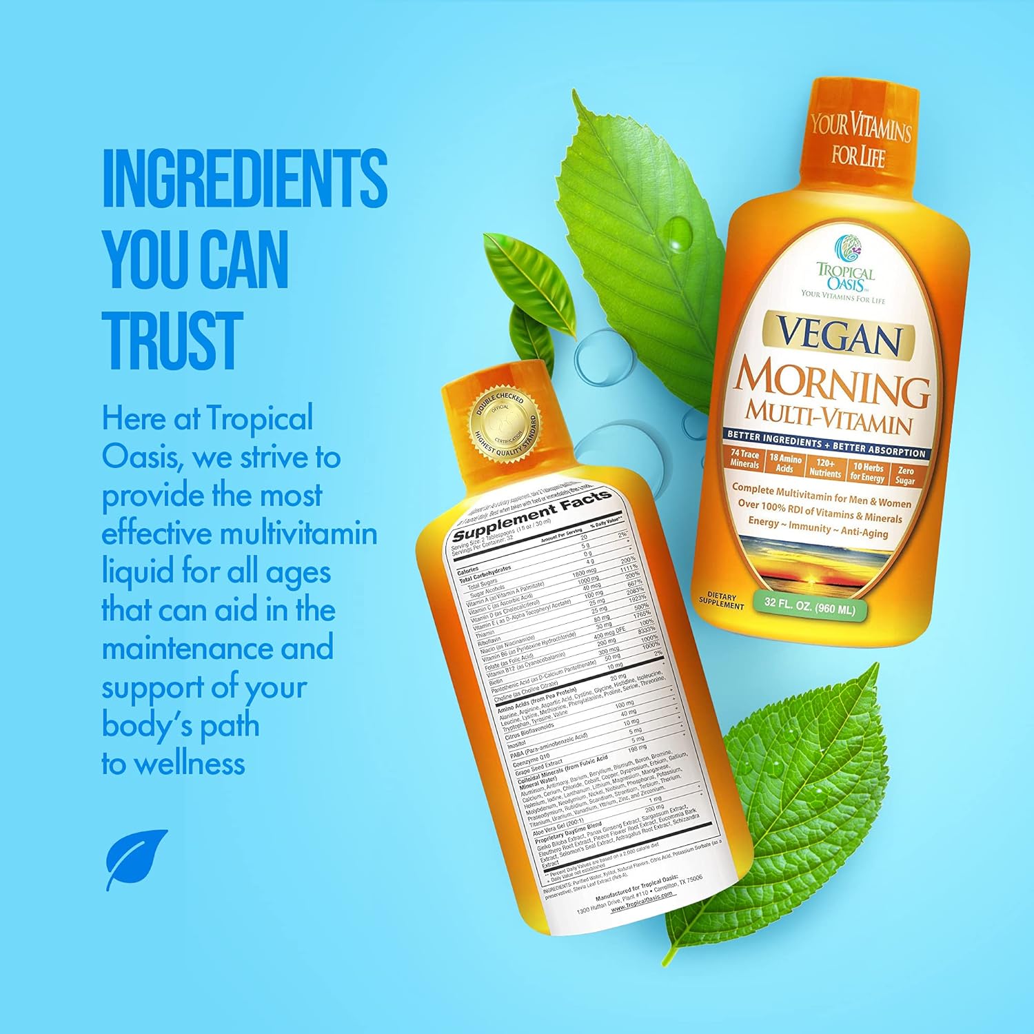 Vegan Liquid Multivitamins with 74 Trace Minerals, 18 Amino Acids, and 10 Herbs, 32 fl oz Y154164