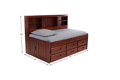 Twin Bookcase Day Bed with 6 Drawers Merlot Finish X45321
