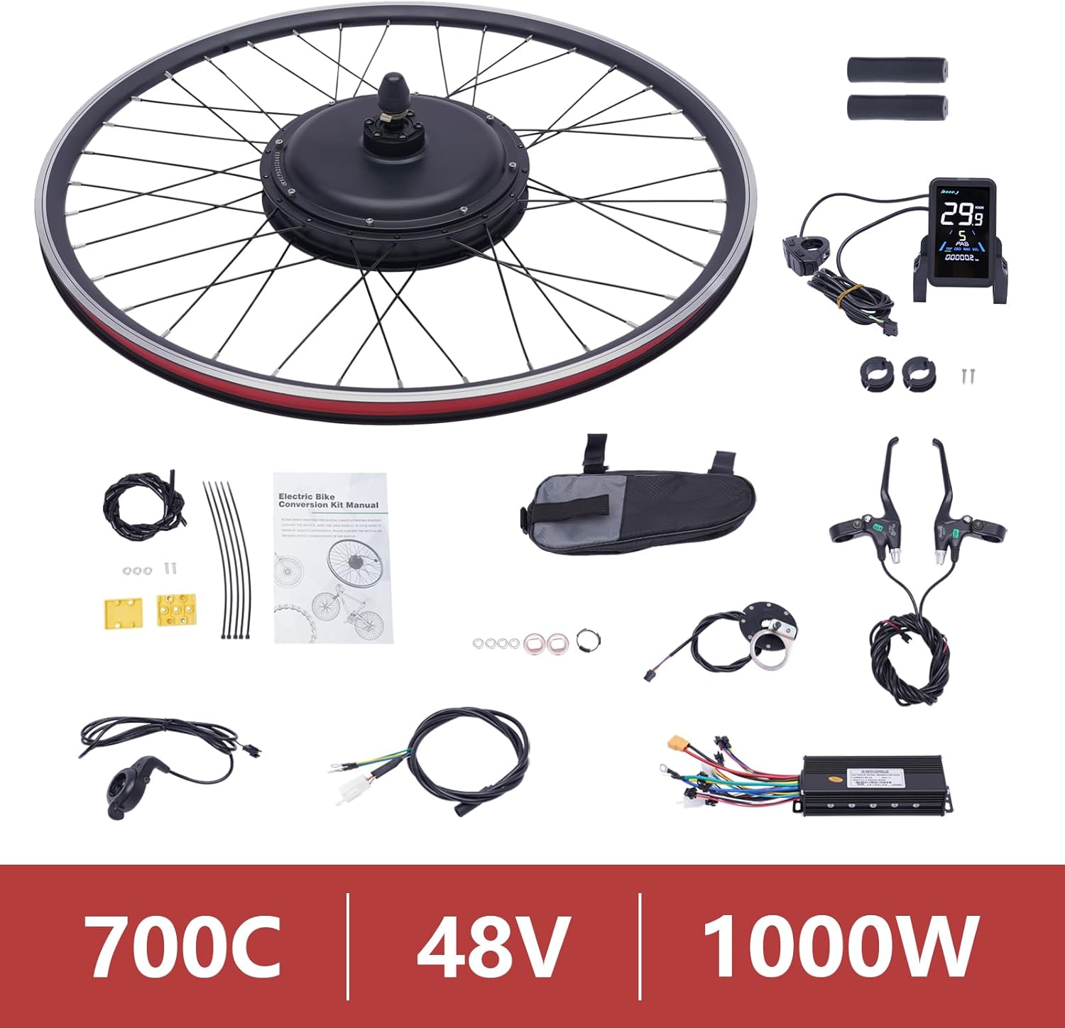 28"/29''/700C Rear Wheel Hub 48V 1000W E-Bike Conversion Kit with LCD Display X748832