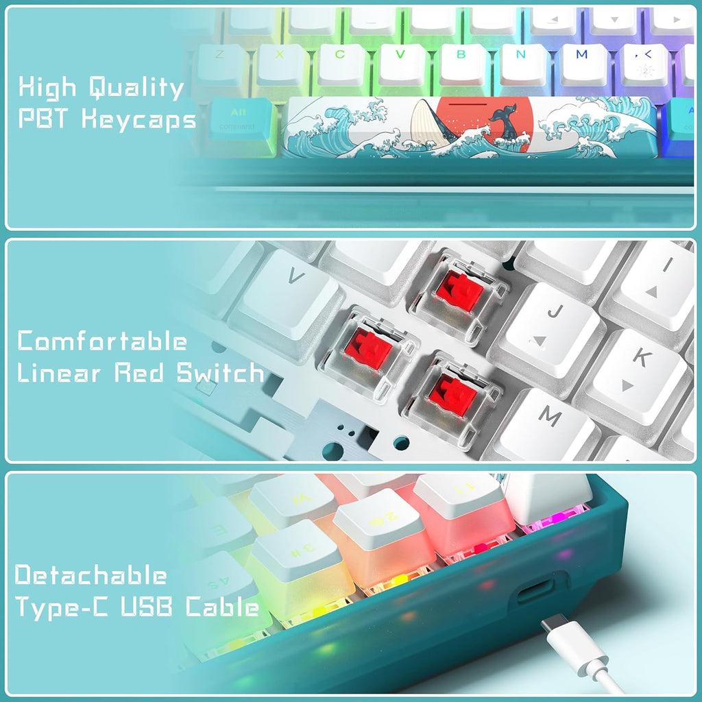 60% Wired Mechanical Gaming Keyboard with RGB and PBT Keycaps K758