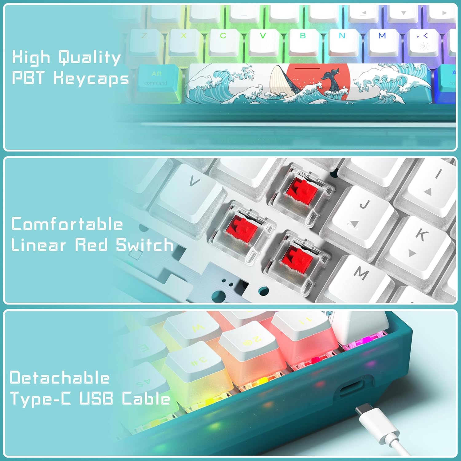 60% Wired Mechanical Gaming Keyboard with RGB and PBT Keycaps K758