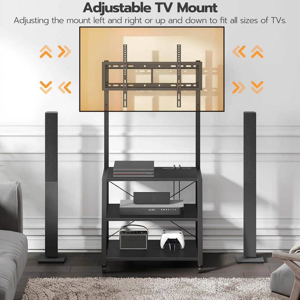 Black Rolling TV Stand with Mount and Power Outlet for 55 inch TVs J275226
