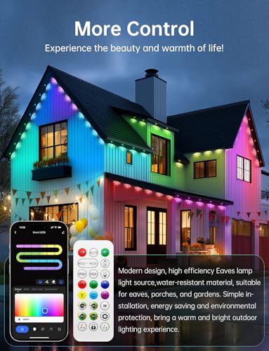 RGB+IC Christmas Eave Lights 30ft 22 LED Warm White IP68 Waterproof Smart Starry Outside Light D5437