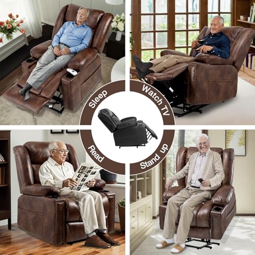 Light Brown Power Lift Recliner Chair with Heat and Massage R904038