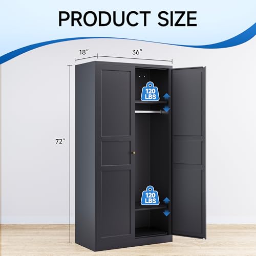 White 71" Metal Armoire Wardrobe with 2 Doors 2 Shelves B3424