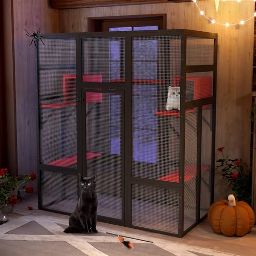 70 Inches Large Wooden Catio Outdoor Cat Enclosure with Waterproof Roof B777749