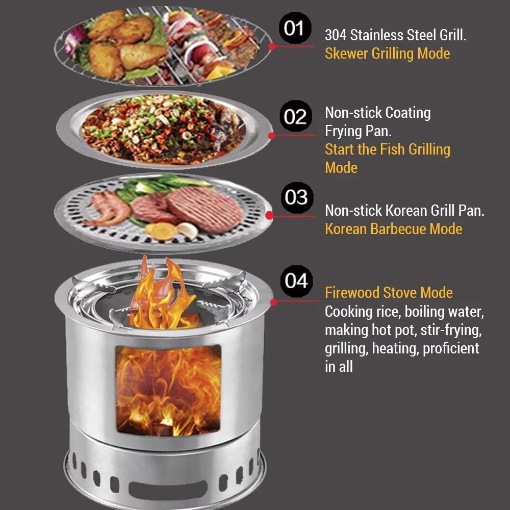 4 In 1 Camping Stove Portable Multi-functional Wood Stove I654
