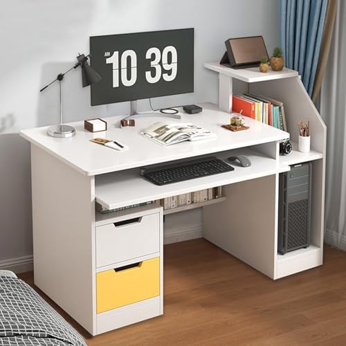 Small Computer Office Desk with 2 Drawers and 3 Hutch Shelves Writing Desk J994172