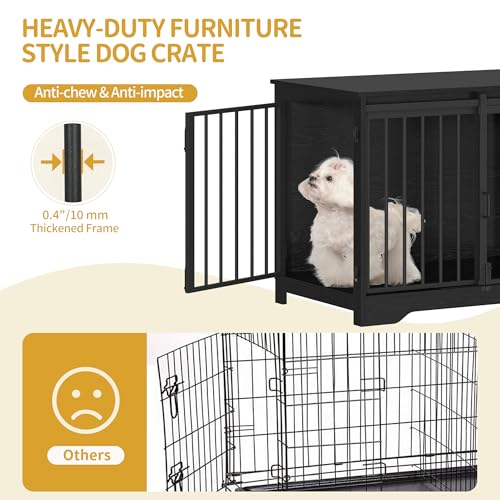 Rustic Brown Wooden Dog Crate Furniture with Barn Door C57333