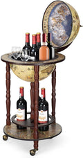 Creamy White Wood Globe Wine Bar Cabinet with Wheels H469