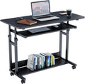 31.5" Adjustable Mobile Computer Desk with Locking Wheels Keyboard Tray, Black O2497