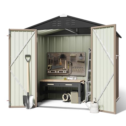 Brown 6 x 8 ft. Metal Outdoor Storage Shed J8590