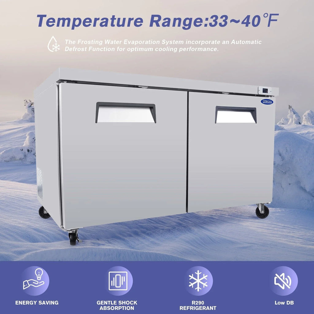60" 2-Door Commercial Stainless Steel Undercounter Work Top Refrigerator 18Cu.Ft I847899