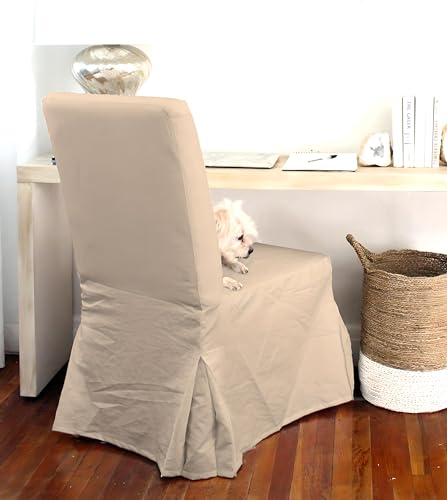Set of 4 Solid Beige Linen Cotton Dining Chair Cover X156