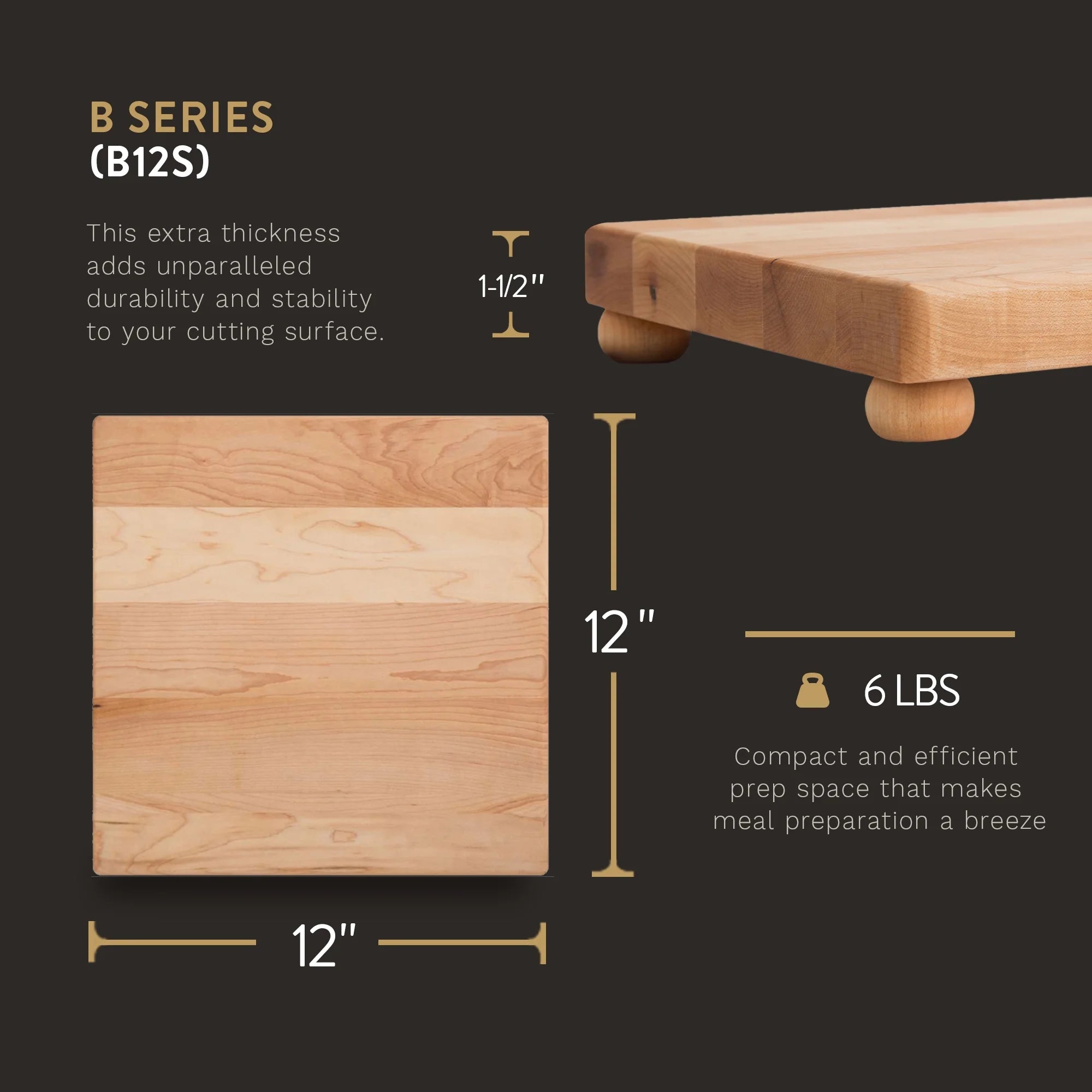 Small Maple Wood Cutting Board, 12" x 12" x 1.5" G57600