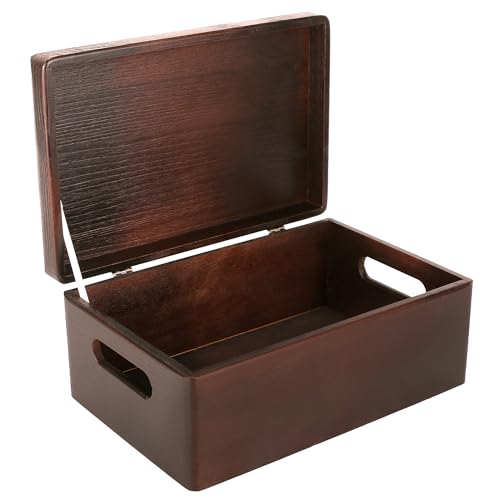 Large Brown Wooden Box Storage with Hinged Lid R3629