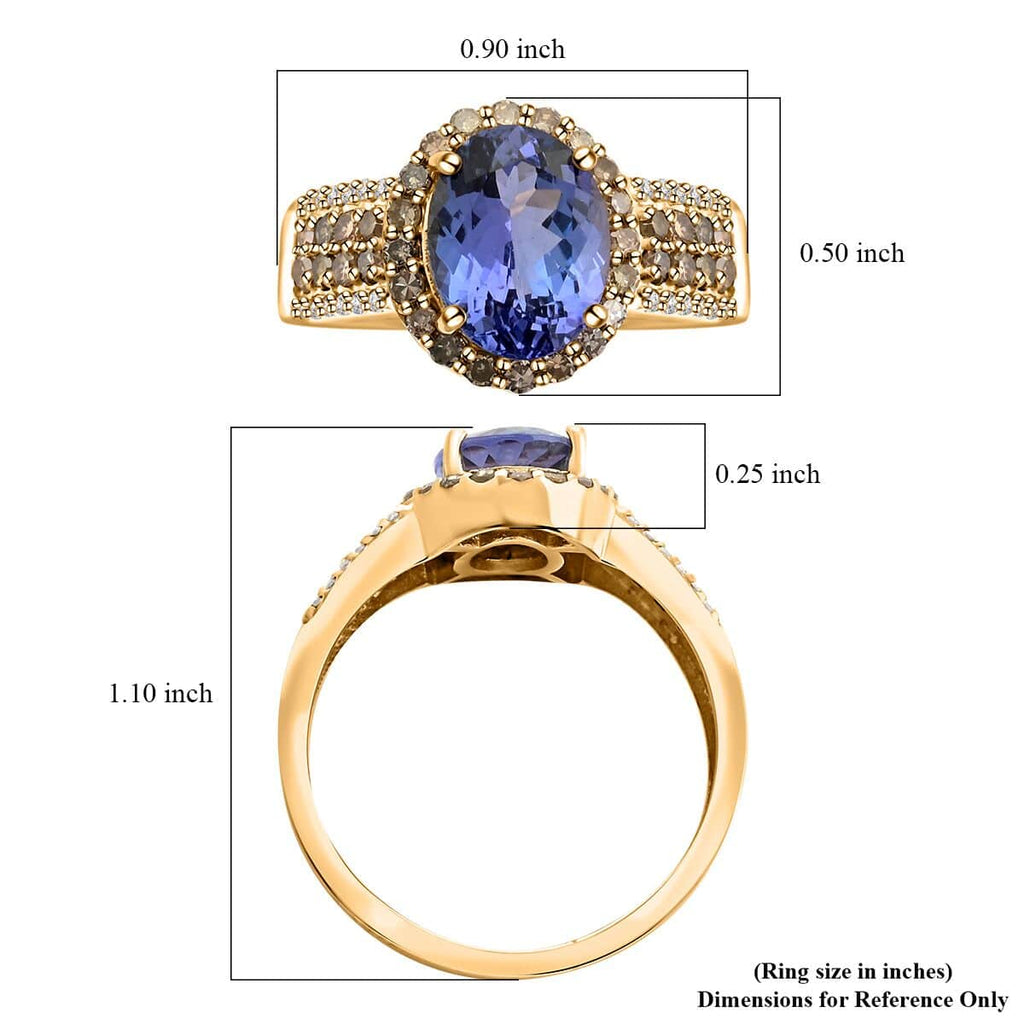 Blue Tanzanite Champagne Diamond Oval 14K Yellow Gold Solitaire Ring Size 7 Ct 2.15 L900