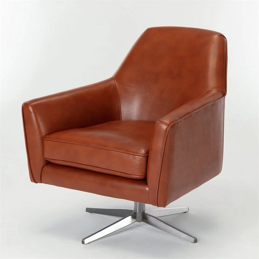 Caramel Brown Faux Leather Swivel Armchair C14026
