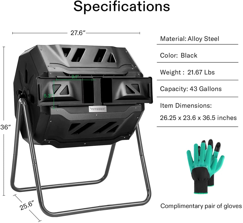 Black 43 Gallon Dual Rotating Compost Bin B792335
