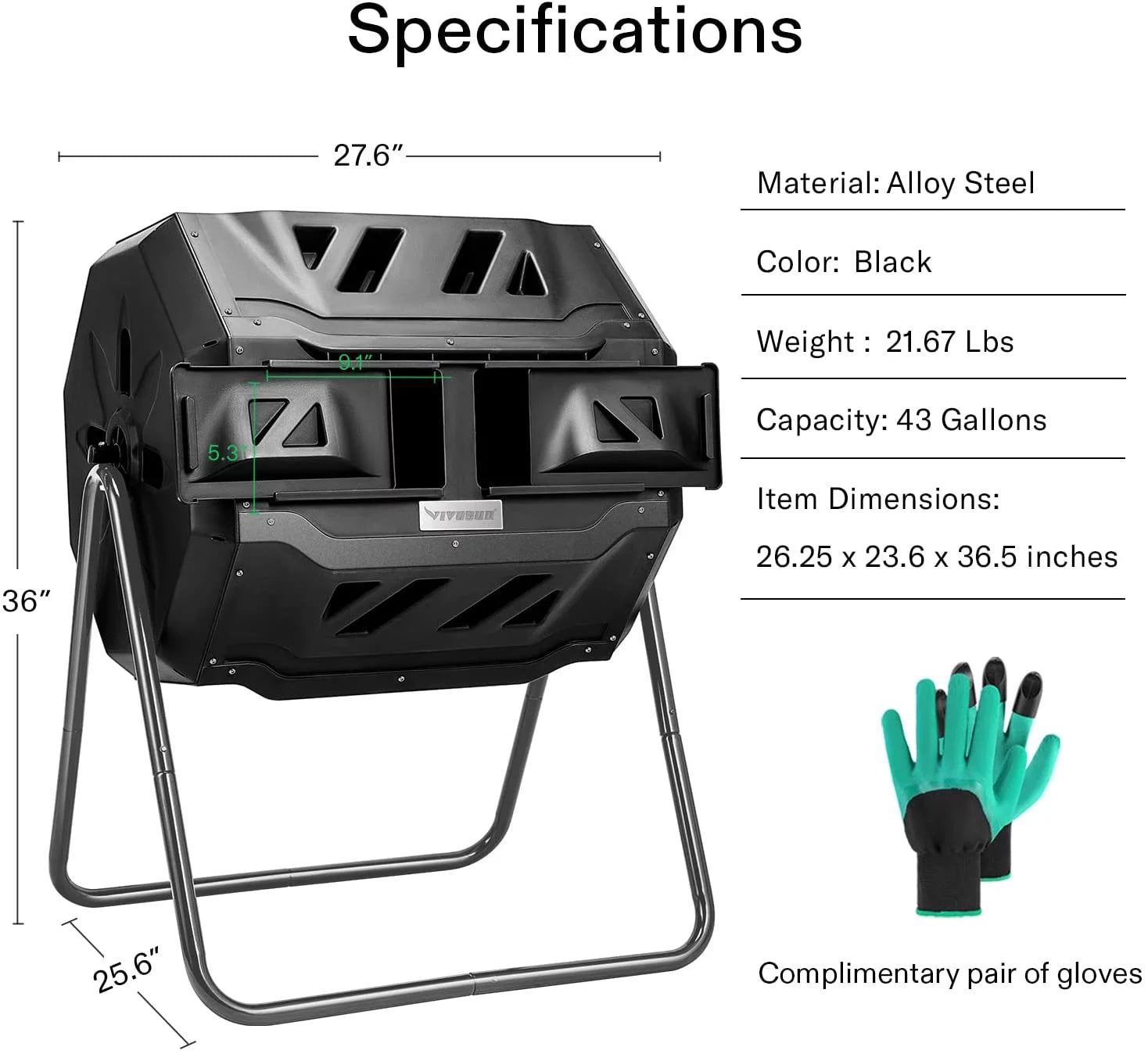 Black 43 Gallon Dual Rotating Compost Bin B792335