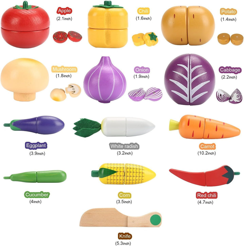 Magnetic Wooden Cutting Food Play Toy Set with Basket R501771