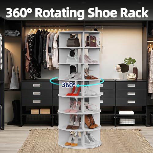 7-Tier Wood Rotating Shoe Rack Holds 32 Pairs N693582
