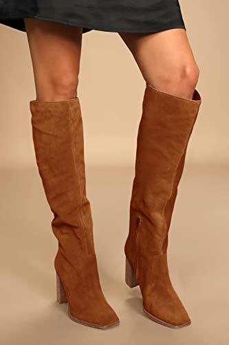Womens Knee High Boots Chunky High Heel Square Toe Side Zipper Wide Calf Boot U1515