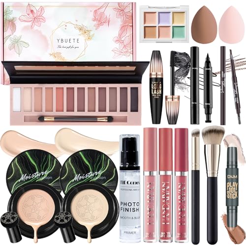 Makeup Kit with CC Cream Foundation Eyeshadow Primer Concealer Lip Gloss Eyeliner Pencil Mascara Makeup Brush & Sponges N121