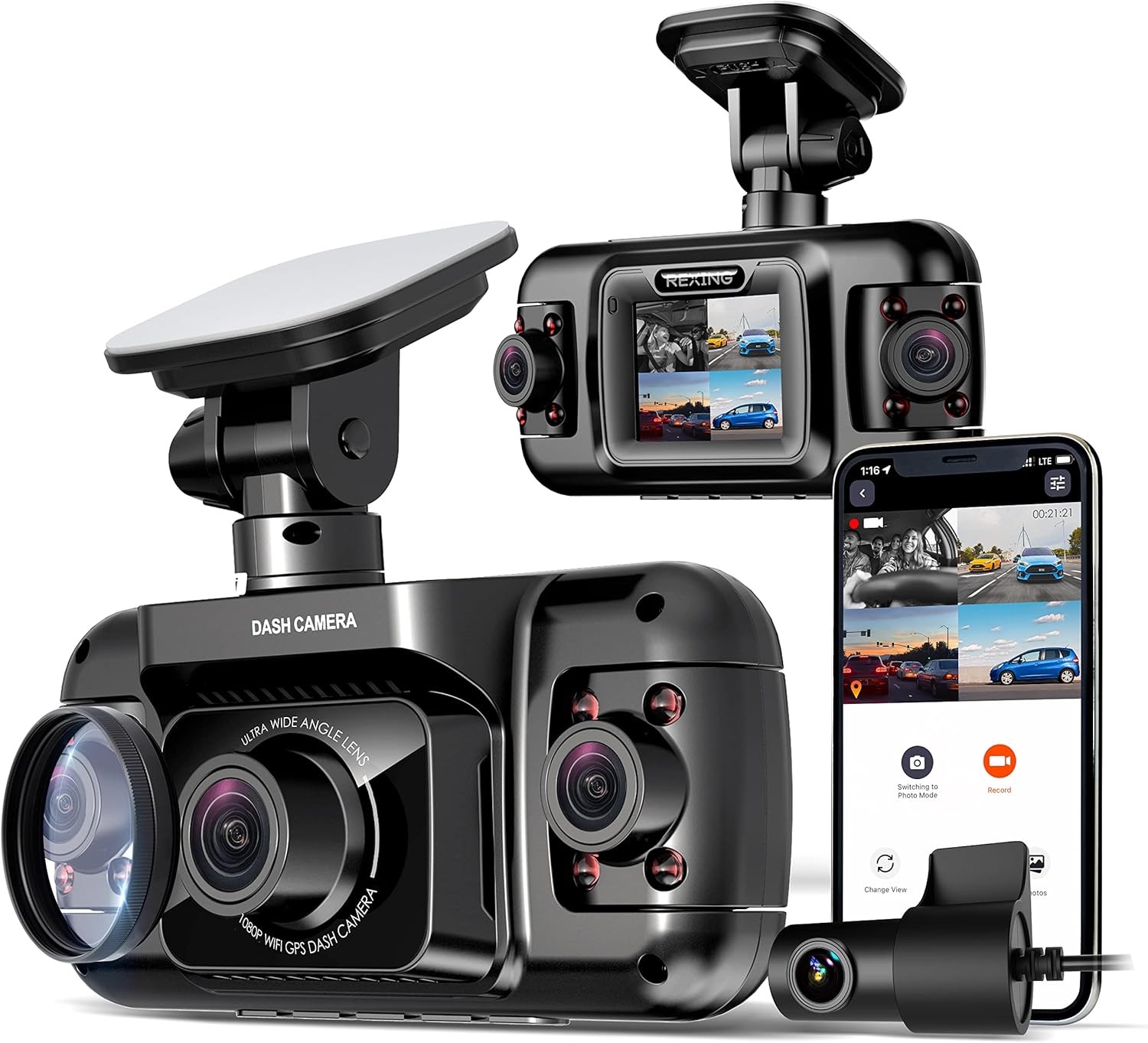 4 Channel Dash Cam with 1080p Resolution, Wi-Fi, GPS, IR Night Vision, Parking Mode, Collision Detection, Type-C Port P286197