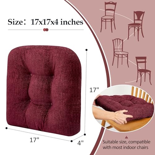 Burgundy 4 Pack Tufted Memory Foam Chair Cushions 17"x17"x4" K468544