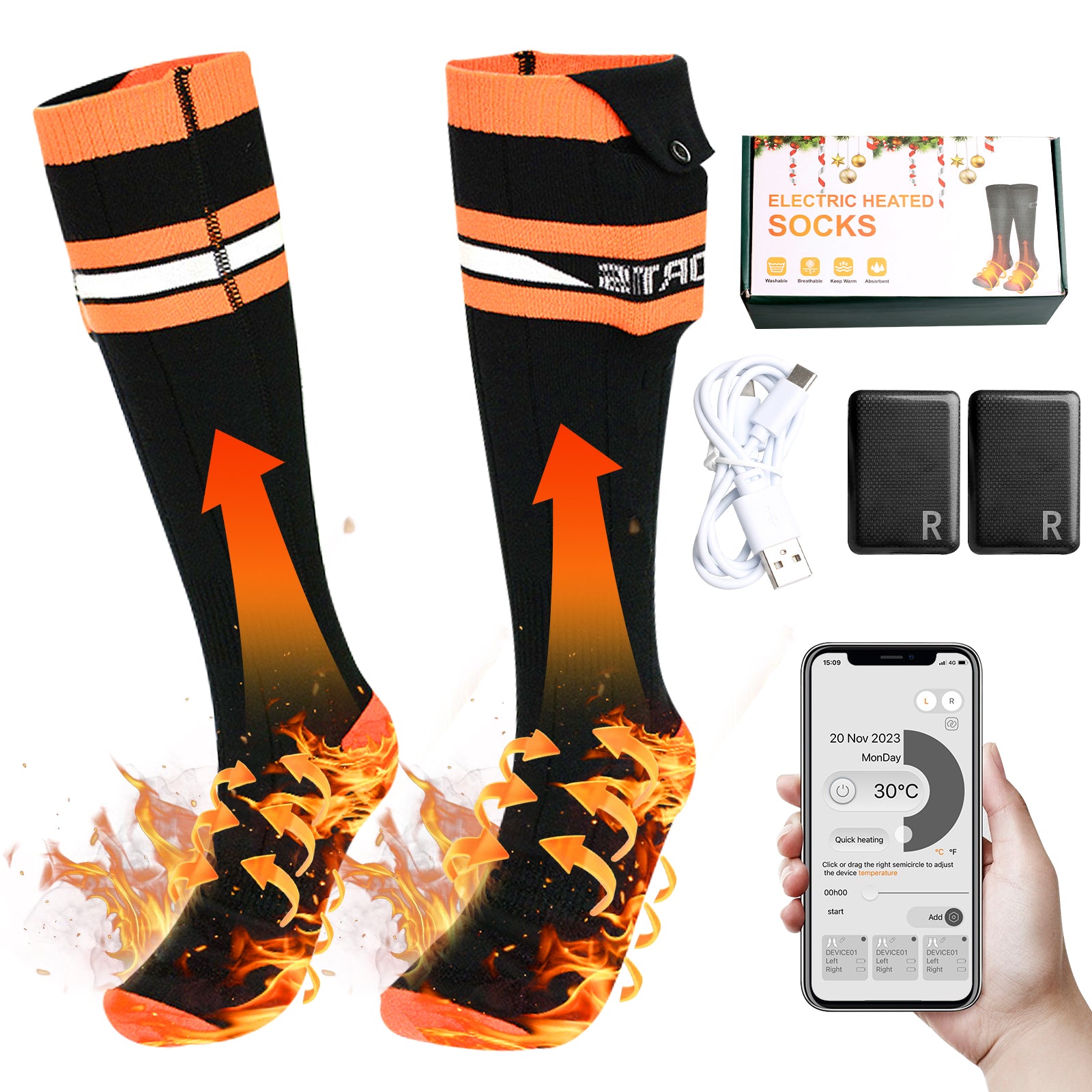 Black Rechargeable Electric Heated Socks Z613