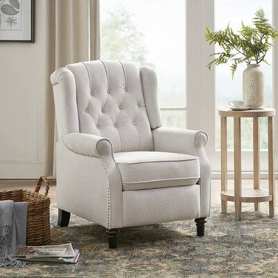 Light Gray Polyester Blend Manual Wing Chair Recliner G495659