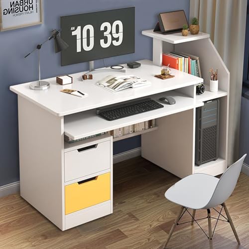 Small Computer Office Desk with 2 Drawers and 3 Hutch Shelves Writing Desk J994172