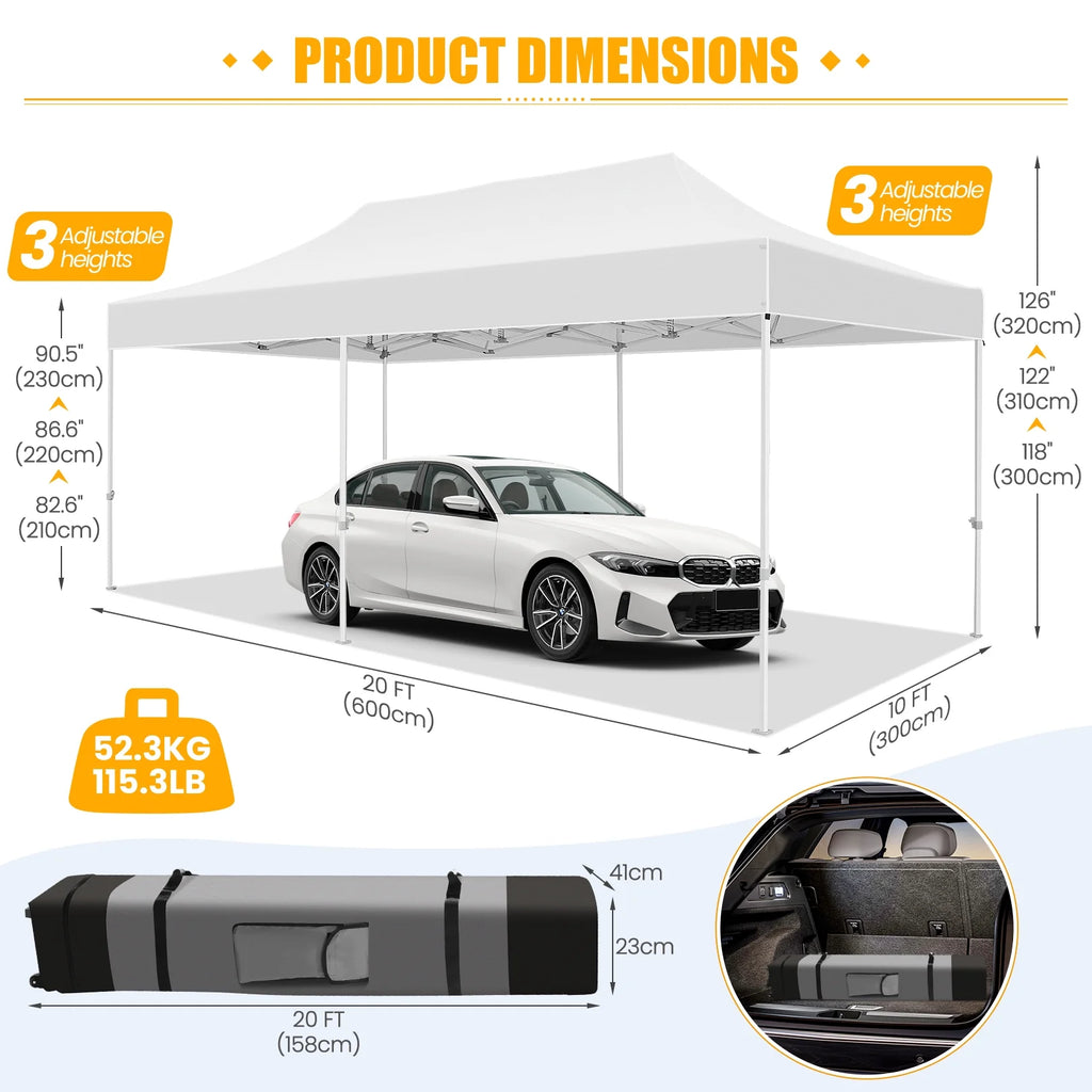 White 10'x20' Waterproof Pop Up Canopy Tent B1734