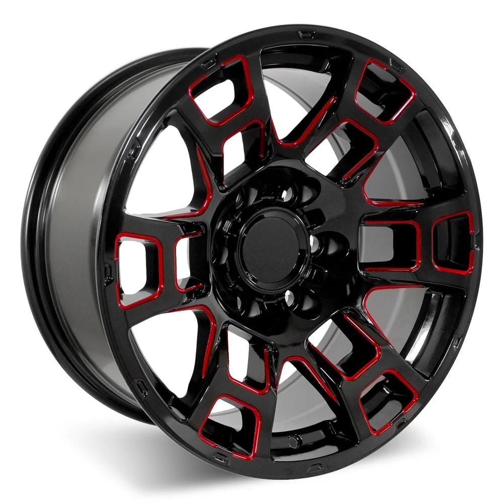 Set of 20x9 Gloss Black Red Milled Flow Forged Wheels T357173