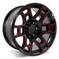 Set of 20x9 Gloss Black Red Milled Flow Forged Wheels T357173