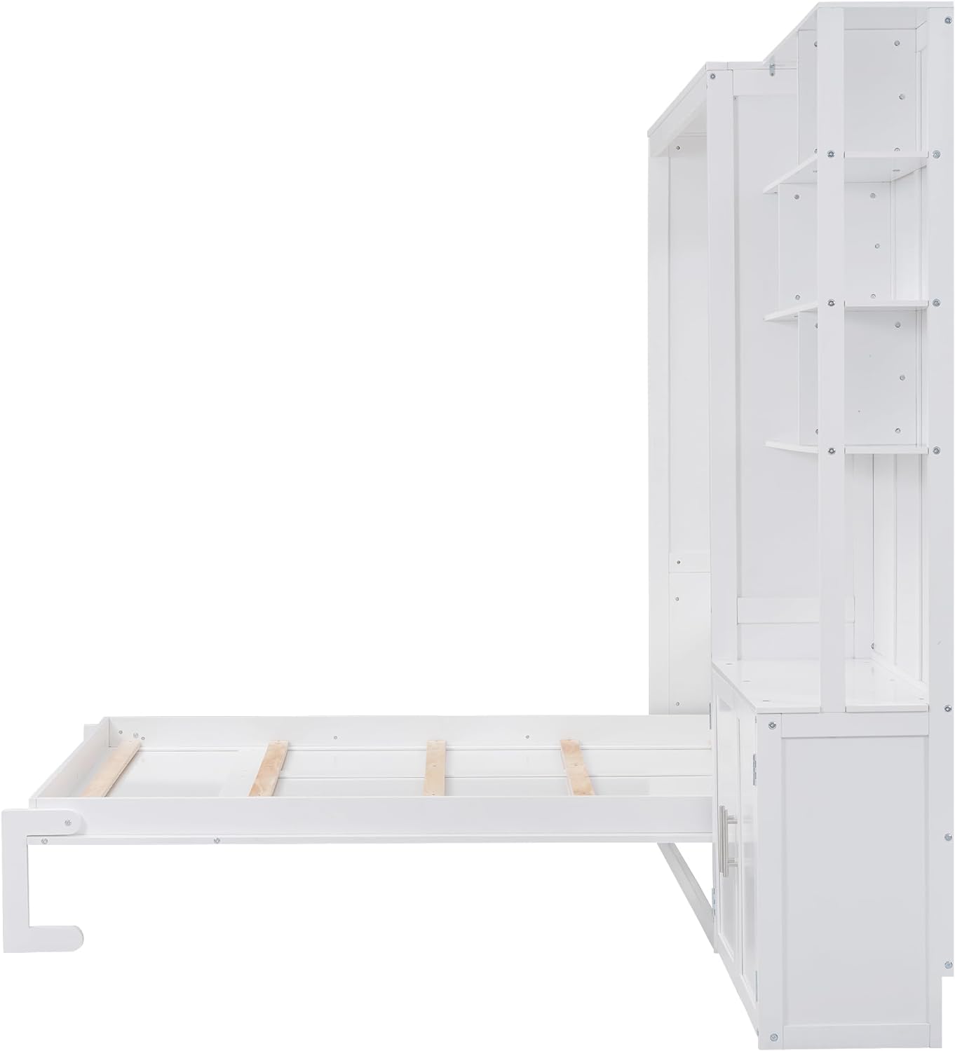 White Full Size Murphy Bed with Storage Cabinet and Shelves X74721